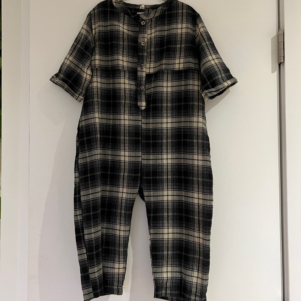 Nico Nico Plaid Kids jumpsuit - Black and Cream